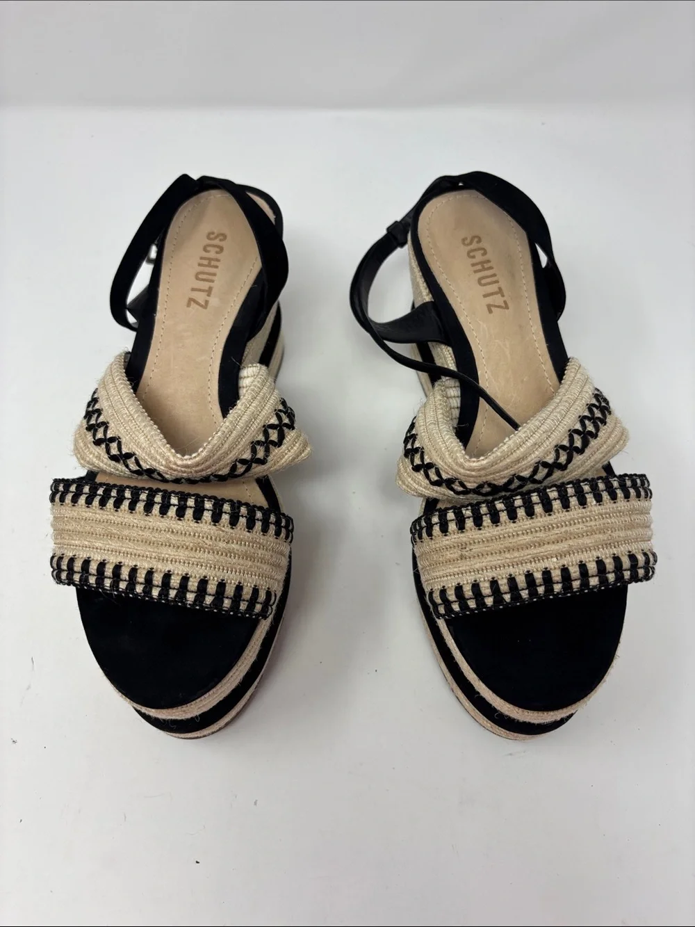 SCHUTZ | 6.5B 6.5 B Black and Natural Espadrille Platform Sandals